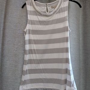 Gray and white tank with beading